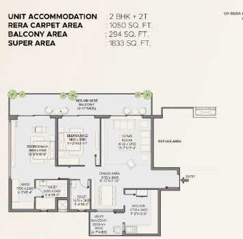 2BHK + 2T Eldeco