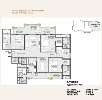 3BHK + 4T + SER Eldeco Trinity