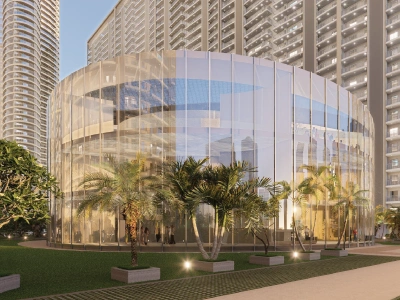 Modern glass clubhouse at Gaurs Aspire Centurian Park